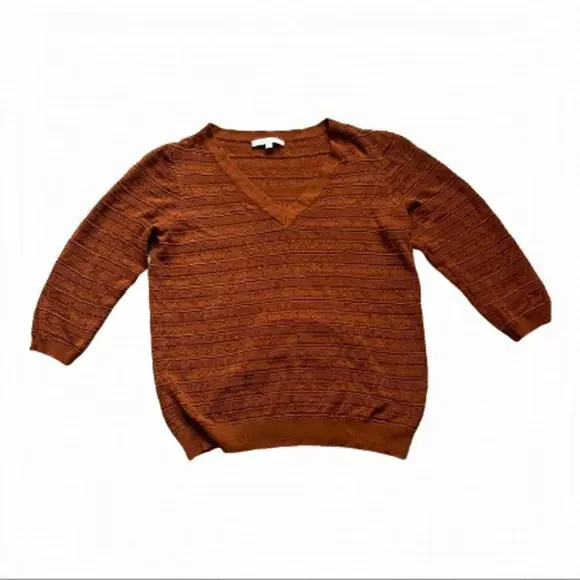 VINTAGE CLEO PETITES V-Neck Pointelle Sweater Size Large Light Brown - Picture 2 of 12